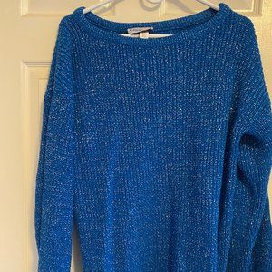 Vintage 80s 90s American Pride sweater blue glitter-  Size L